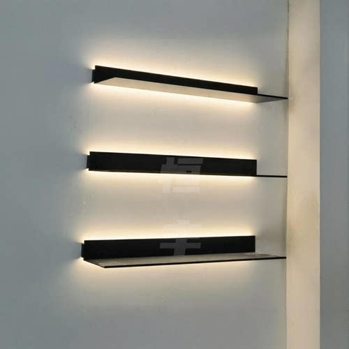 铝合金置物架墙上发光LED带灯隔板层板展示架金属置物板简约书架 - 图2