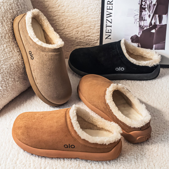 勃肯鞋男冬季休闲复古百搭板鞋男士上班工作加绒保暖软底包头棉鞋