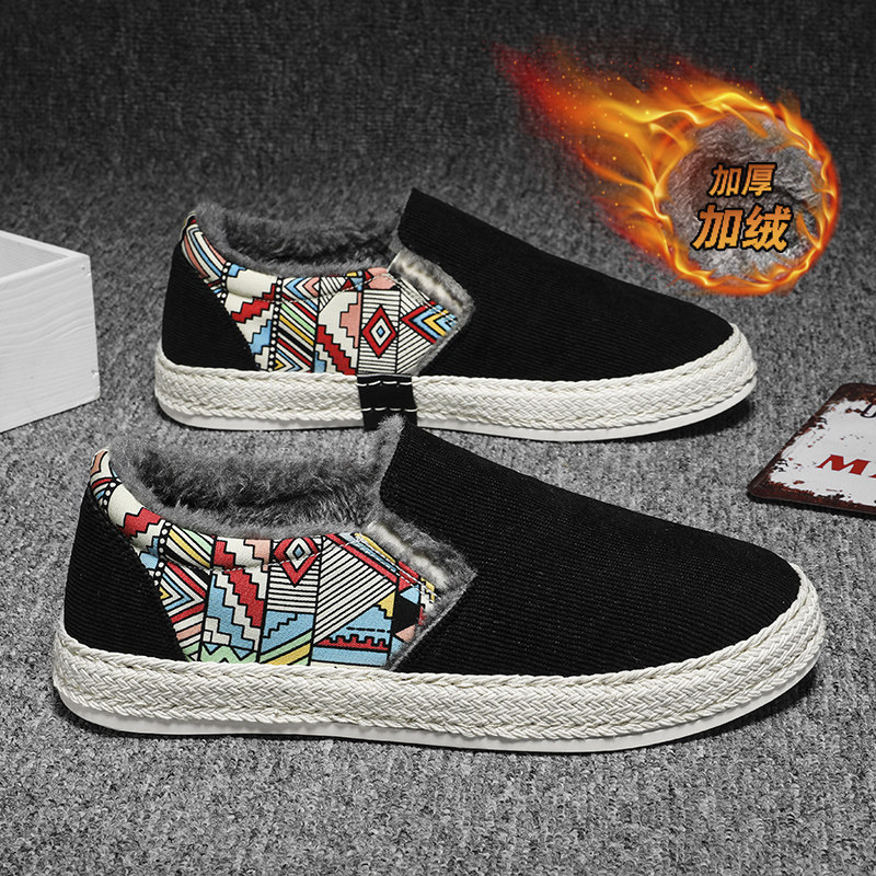 老北京布鞋男冬季加绒保暖男士黑色棉鞋百搭一脚蹬豆豆鞋轻便开车,淘宝优惠券,粉丝福利购,淘宝优惠卷