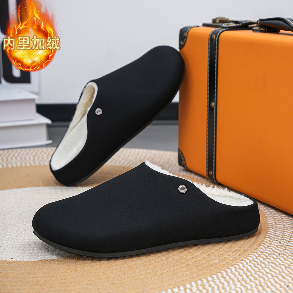 勃肯鞋男款冬季加绒棉鞋厚底防滑上班工作休闲百搭潮流包头半拖鞋 - 图2