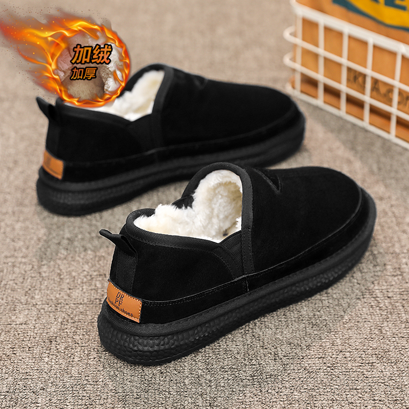 雪地靴男鞋冬季加绒加厚保暖懒人一脚蹬男士防水防滑皮毛一体棉鞋 - 图1