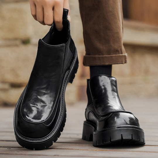 Chelsea boots men's winter business formal casual thick-soled leather shoes men's one-step British style heightening Martin boots