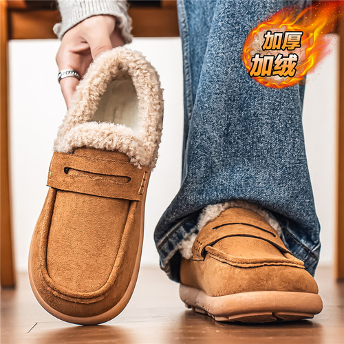 雪地靴男冬季加绒加厚皮毛一体棉鞋男士勃肯鞋保暖防寒小众穆勒鞋 - 图0
