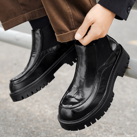 Chelsea boots men's winter business formal casual thick-soled leather shoes men's one-step British style heightening Martin boots