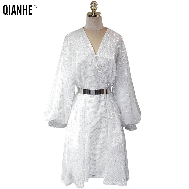 乾赫银色亮片春秋2020新款连衣裙 乾赫新德瑞娜连衣裙