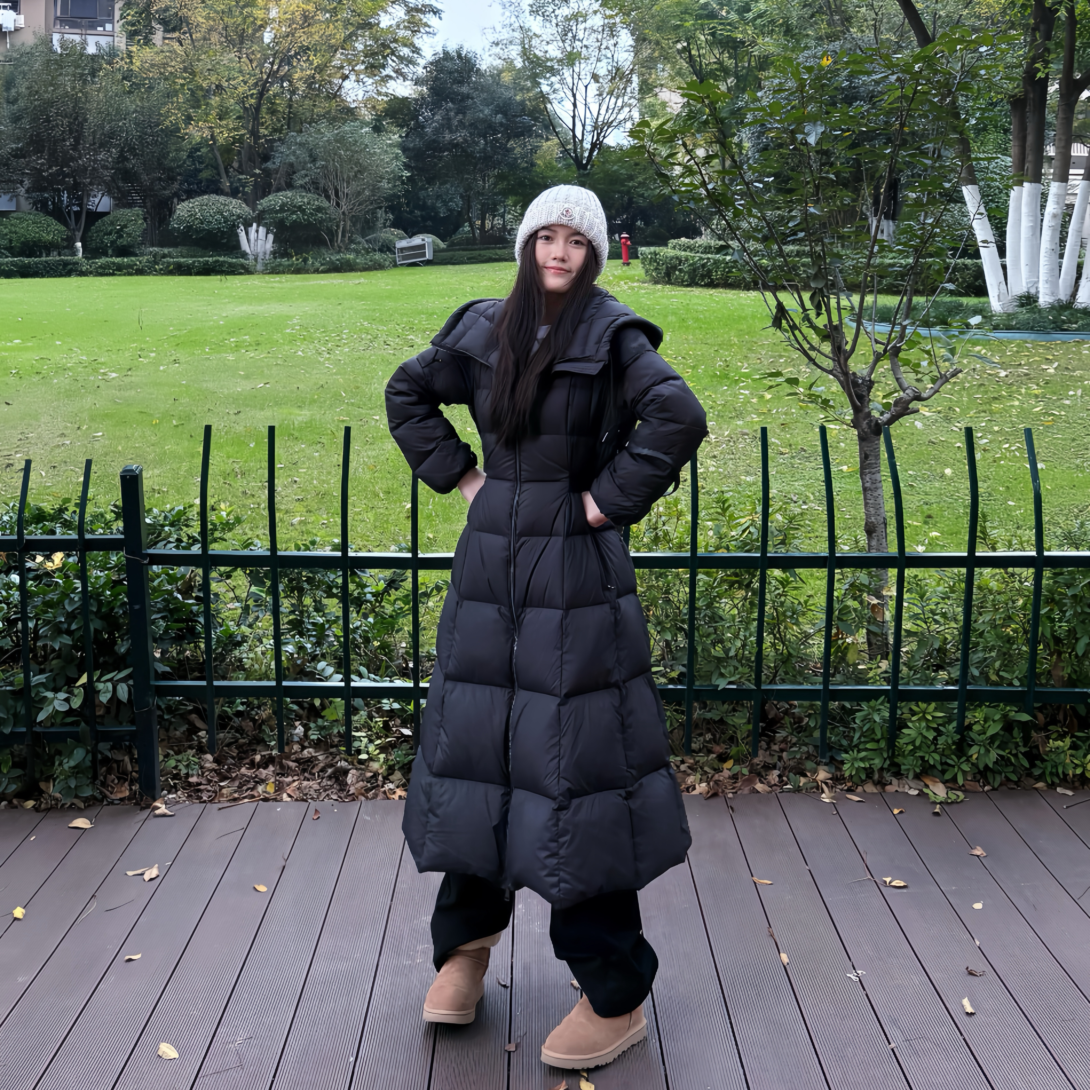 在逃公主90白鸭绒过膝长款保暖连帽收腰显瘦羽绒服外套冬季新款 - 图1