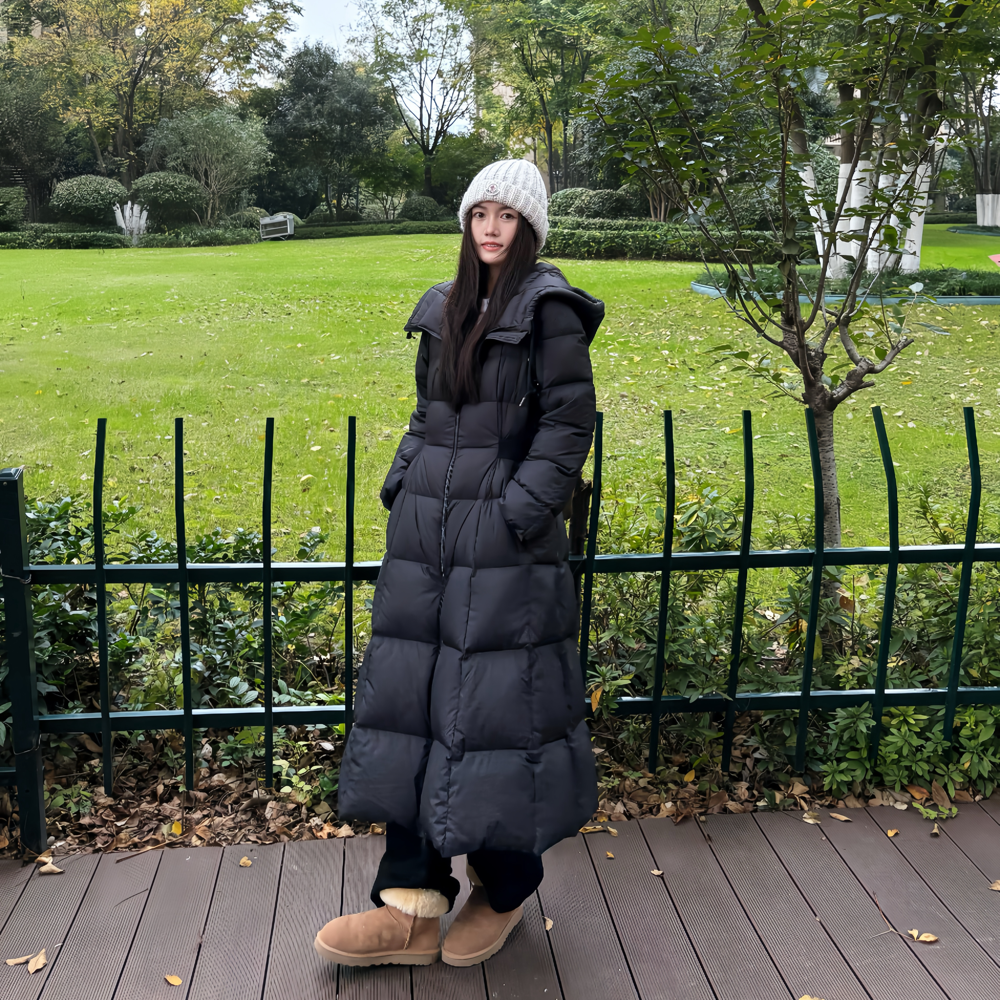 在逃公主90白鸭绒过膝长款保暖连帽收腰显瘦羽绒服外套冬季新款 - 图2