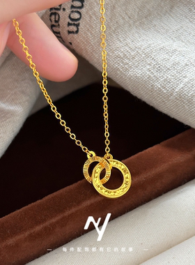 轻奢沙金爆闪CNC碎冰冰双环项链