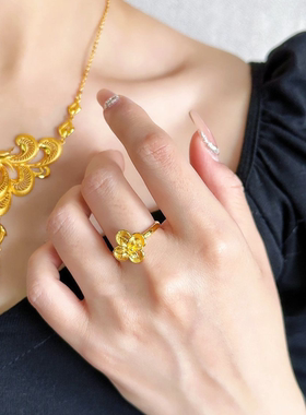 黄金色古法凤凰富贵花项链