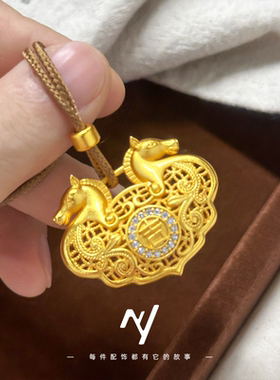 古法金沙金点钻新中式长命锁吊坠