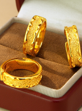 新中式仿金锤纹双鱼开口食指戒