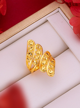 沙金镂空夸张女款花朵大戒指