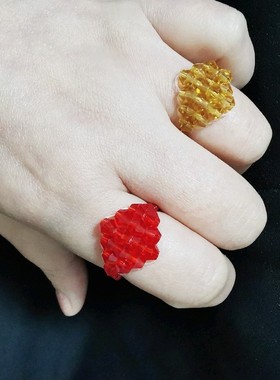 新品手工编制水晶菱形戒指女时尚串珠指环多色成品包邮本命年配饰