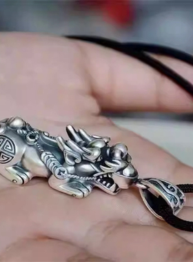 s999纯银招财祥瑞貔貅吊坠男女士项链复古时尚个性潮霸气挂件实心