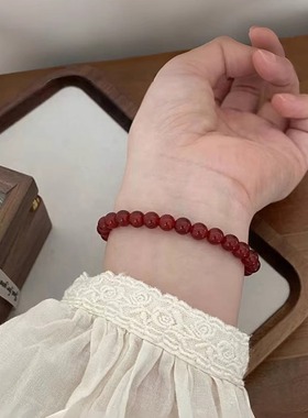 Margot手作本命年红玛瑙手串和田玉跑环红绿撞色圆珠手链小众饰品