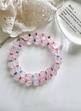 Margot手作粉色水晶项链甜美个性超仙百搭多巴胺锁骨链小众颈链