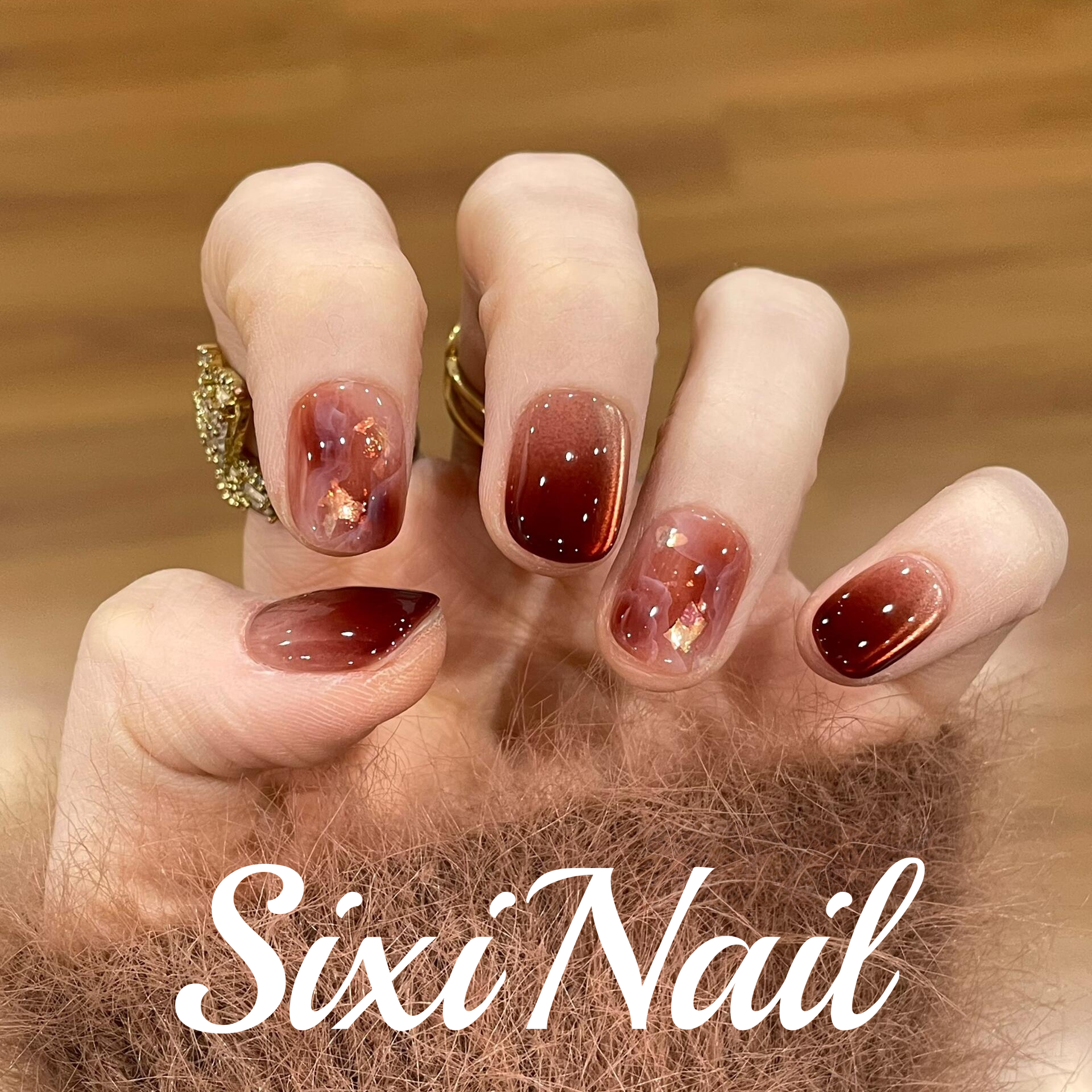 酒红晕染猫眼氛围秋冬纯手工穿戴甲显白高级感指甲美甲贴片假指甲,淘宝优惠券,粉丝福利购,淘宝优惠卷