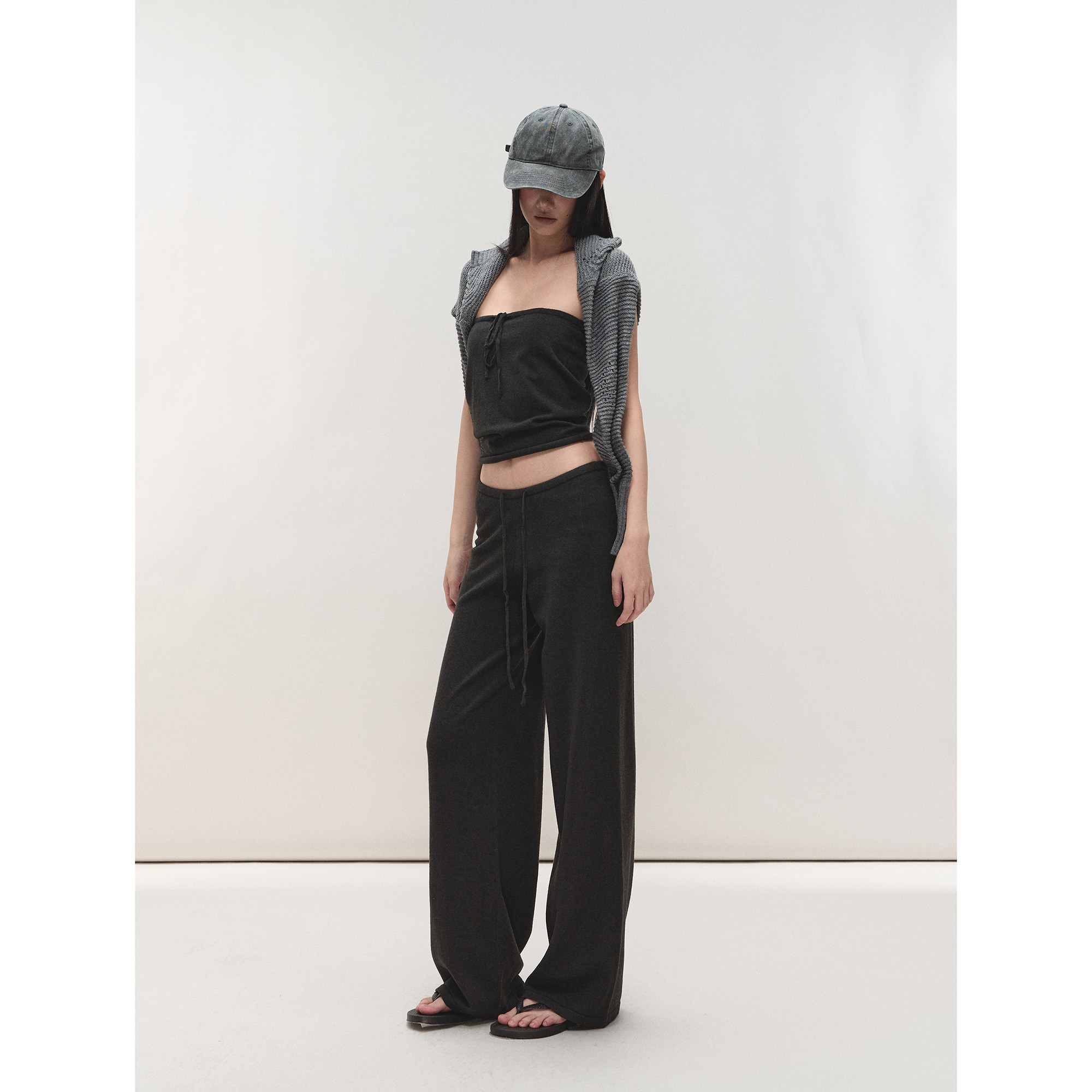 PEMPL 柔软亲肤修身系带针织抹胸背心女慵懒风休闲长裤时尚套装,淘宝优惠券,粉丝福利购,淘宝优惠卷