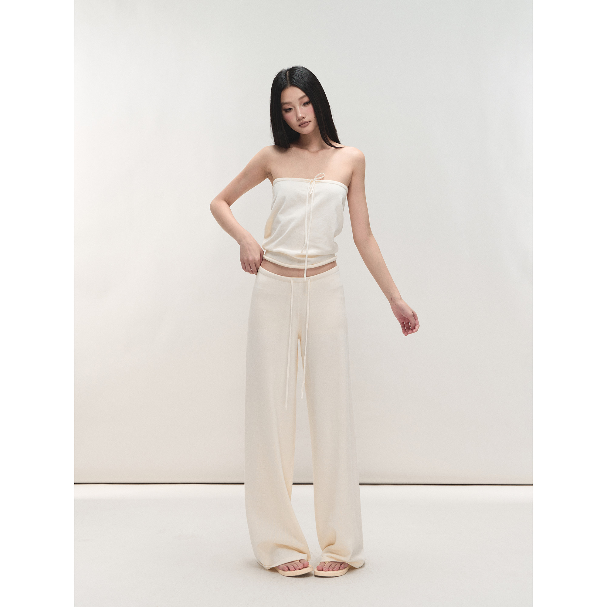 PEMPL 柔软亲肤修身系带针织抹胸背心女慵懒风休闲长裤时尚套装,淘宝优惠券,粉丝福利购,淘宝优惠卷