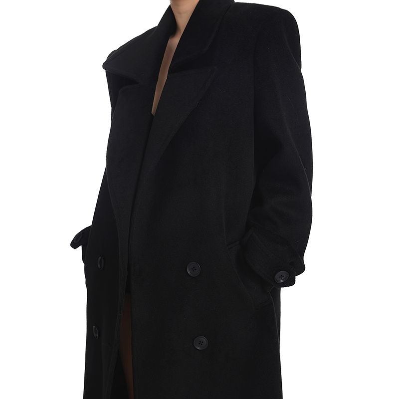 PEMPL 毛呢外套女秋冬新款黑色修身显瘦中长款双排扣呢大衣气质潮 - 图3