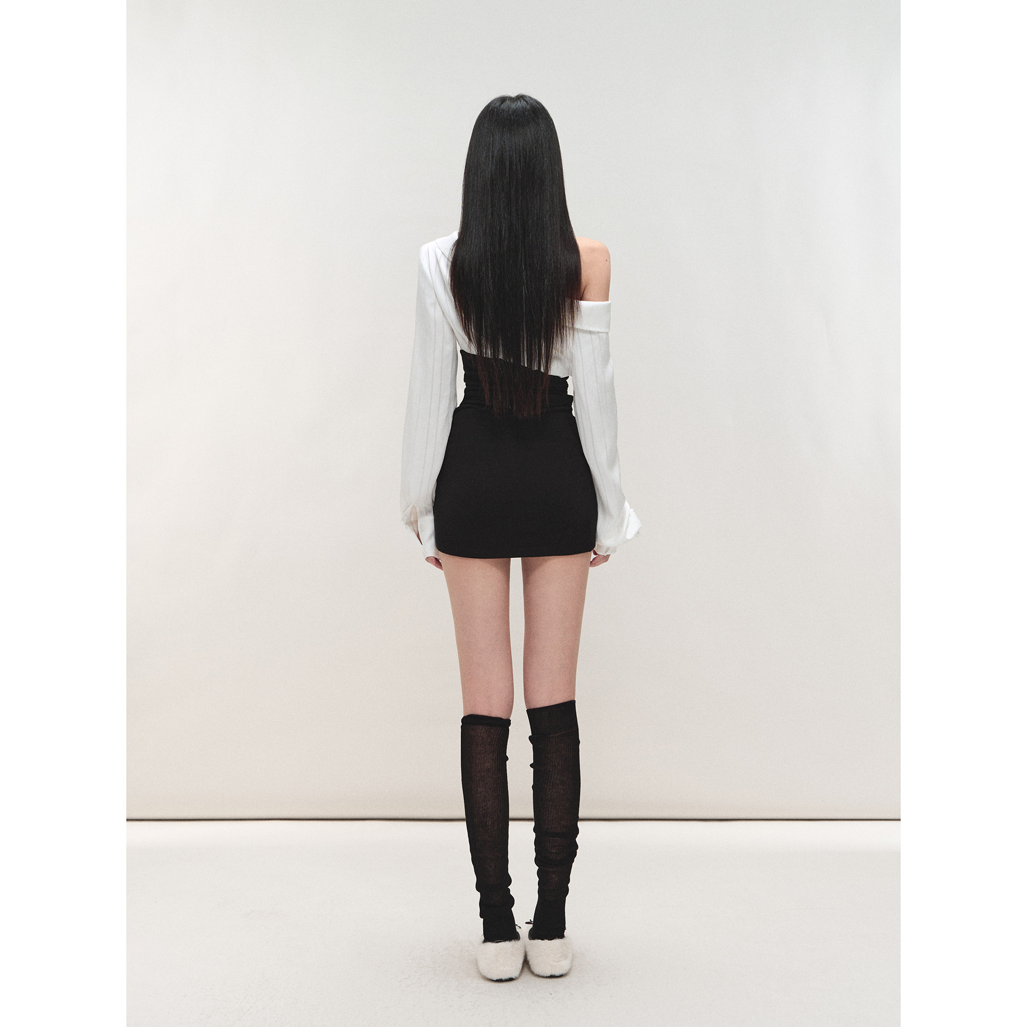 PEMPL 撞色条纹拼接斜肩衬衫裙女修身辣妹性感包臀短裙针织连衣裙,淘宝优惠券,粉丝福利购,淘宝优惠卷