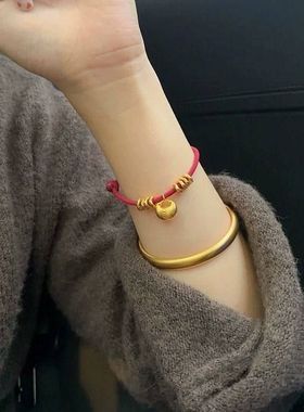 新中式小胖福盘缠手链女个性小金坨吊坠好运本命年红绳手绳送女友
