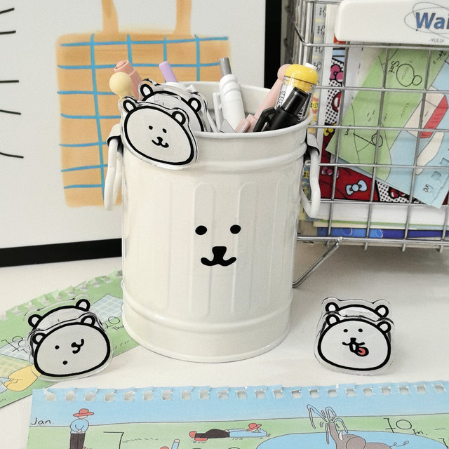 Cute self-deprecating bear ins pen holder office desktop storage iron bucket student large capacity multi-functional decorative pen holder