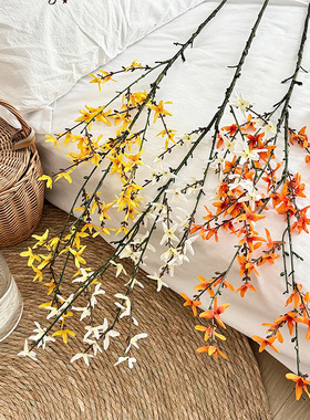 迎春花仿真花黄色假花枯枝摆件