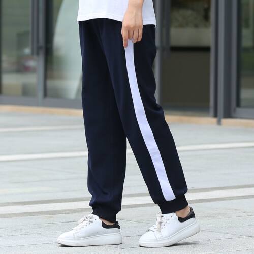 校服裤子一条杠藏青色宽白边束脚一道杠小学初中学生夏季纯棉校裤 - 图1