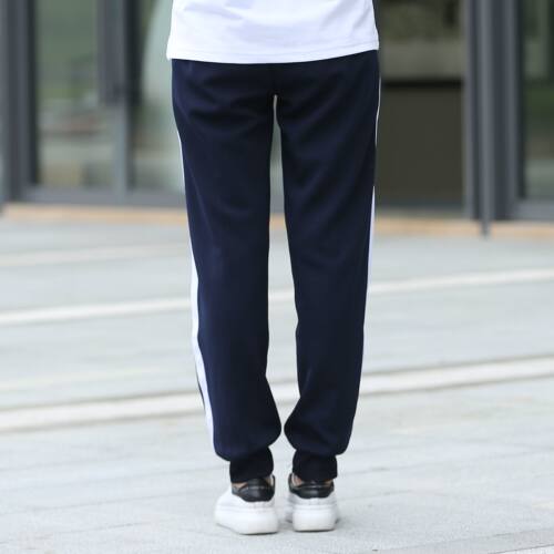 校服裤子一条杠藏青色宽白边束脚一道杠小学初中学生夏季纯棉校裤 - 图2