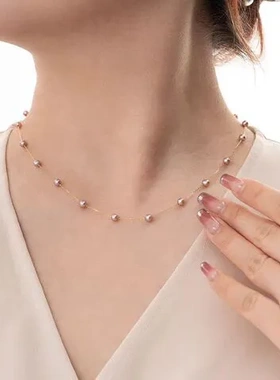 颈链高级感饰品女气质珍珠项链时尚百搭925纯银紫色锁骨链满天星