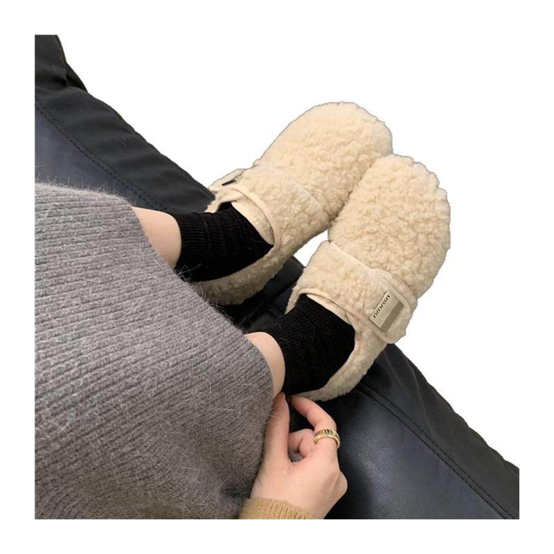 羊羔毛毛鞋女2026秋冬新款外穿复古魔术贴平底单鞋加绒勃肯豆豆鞋,淘宝优惠券,粉丝福利购,淘宝优惠卷