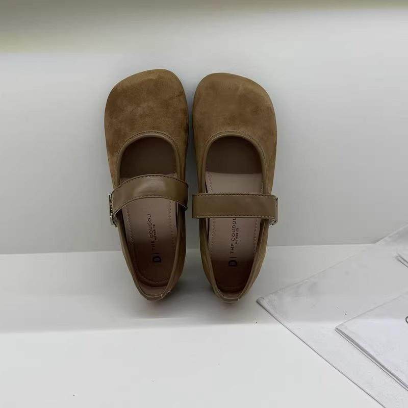 复古磨砂反绒真皮平底单鞋女新款芒果头不挑脚玛丽珍鞋超软小皮鞋,淘宝优惠券,粉丝福利购,淘宝优惠卷