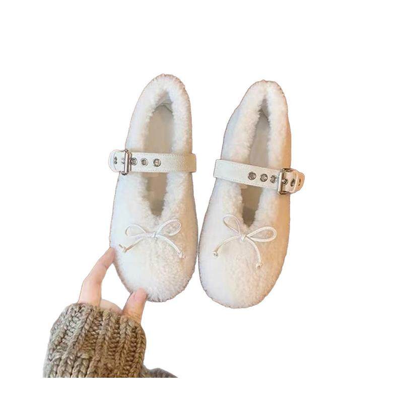甜心少女~蝴蝶结平底玛丽珍毛毛单鞋女2026年新款舒适保暖芭蕾鞋,淘宝优惠券,粉丝福利购,淘宝优惠卷