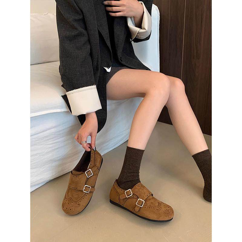 法式复古扣带平底勃肯鞋女2026年新款加绒保暖一脚蹬休闲豆豆棉鞋,淘宝优惠券,粉丝福利购,淘宝优惠卷
