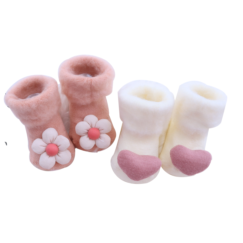 新生婴儿袜子秋冬加厚加绒保暖外出防滑可爱超萌公主女童宝宝袜子