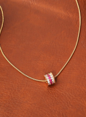 爆款路路通三排满钻项链高级感时尚小蛮腰红锆石耳环女轻奢锁骨链