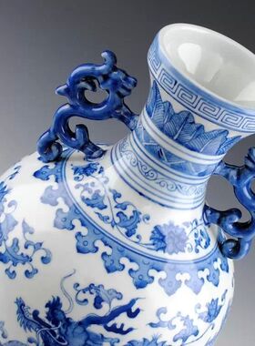 景德镇陶瓷器高档花瓶双耳龙纹