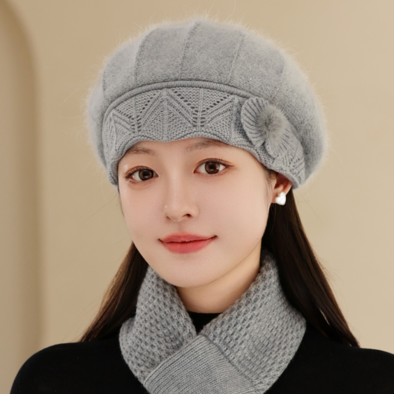 中老年人兔毛帽子女冬天防寒保暖针织毛线帽洋气加厚贝雷帽妈妈帽 - 图3