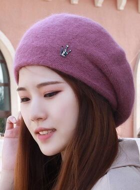 韩版兔毛贝雷帽女甜美时尚百搭