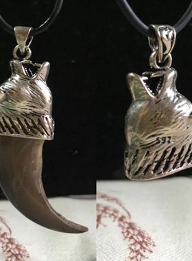 925银小熊头獠牙爪套吊坠不掉色