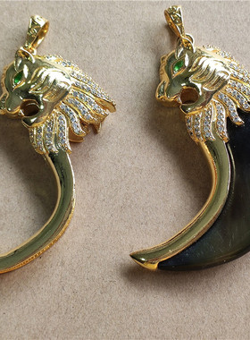 藏饰铜镀银熊爪子套镶嵌复古男士鹰头包银勾子套小熊吊坠牙套托