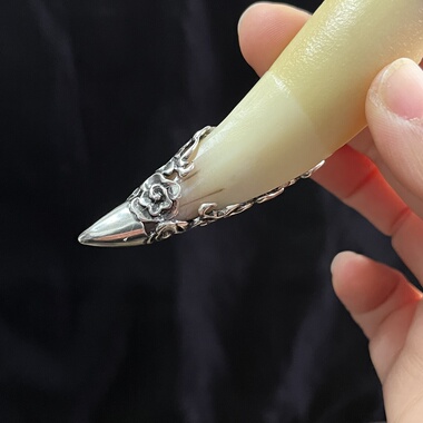 铜镀银吊坠高端镀吊坠套托白铜挂件大号熊虎牙镶嵌配件牙尖套