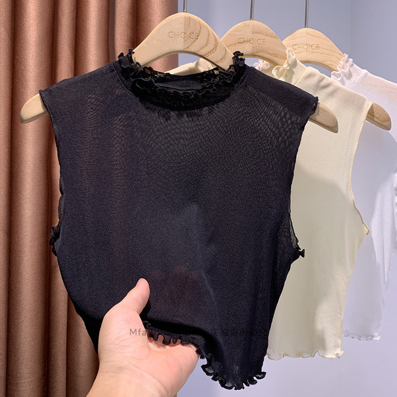 网纱假领子百搭2024春秋冬木耳内搭半高领薄短款打底衫无袖背心女,淘宝优惠券,粉丝福利购,淘宝优惠卷