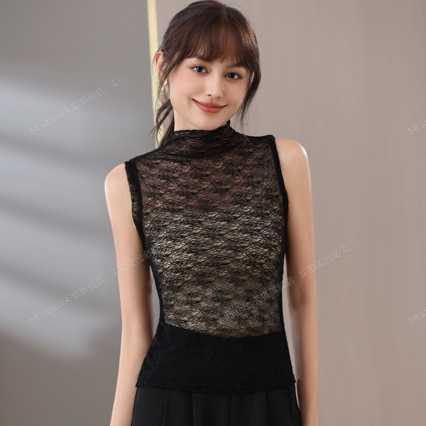 蕾丝假领子女毛衣内搭秋冬半高领无袖长款背心叠穿薄木耳边打底衫,淘宝优惠券,粉丝福利购,淘宝优惠卷