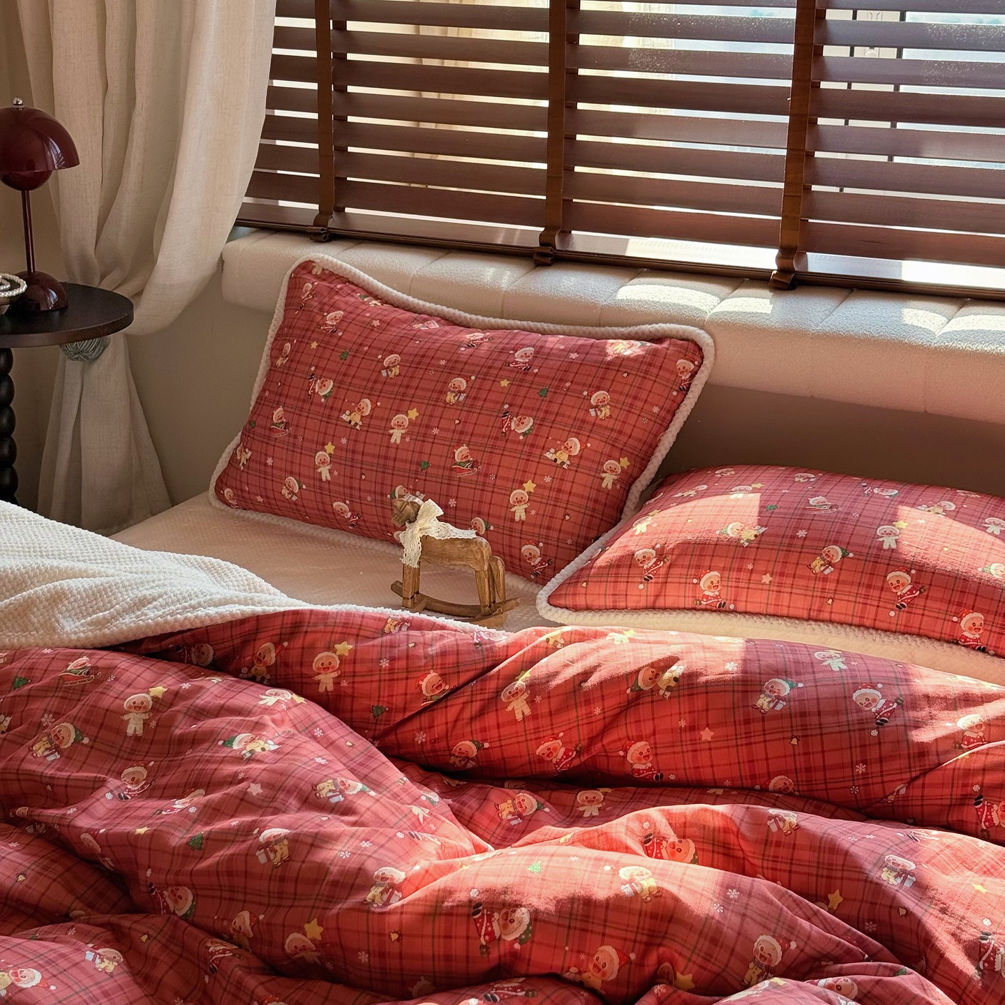 韩式卡通棉加绒保暖床上四件套一面全棉双层纱一面华夫格暖绒被套 - 图2