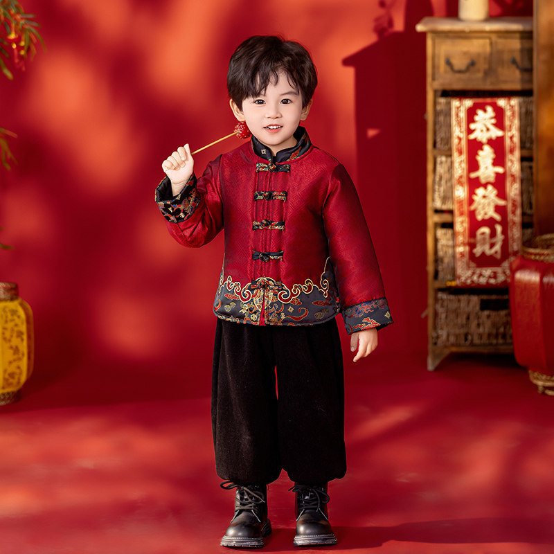 48男童新年服国风新中式织锦缎唐装上衣演出服拜年服厚保暖汉服,淘宝优惠券,粉丝福利购,淘宝优惠卷