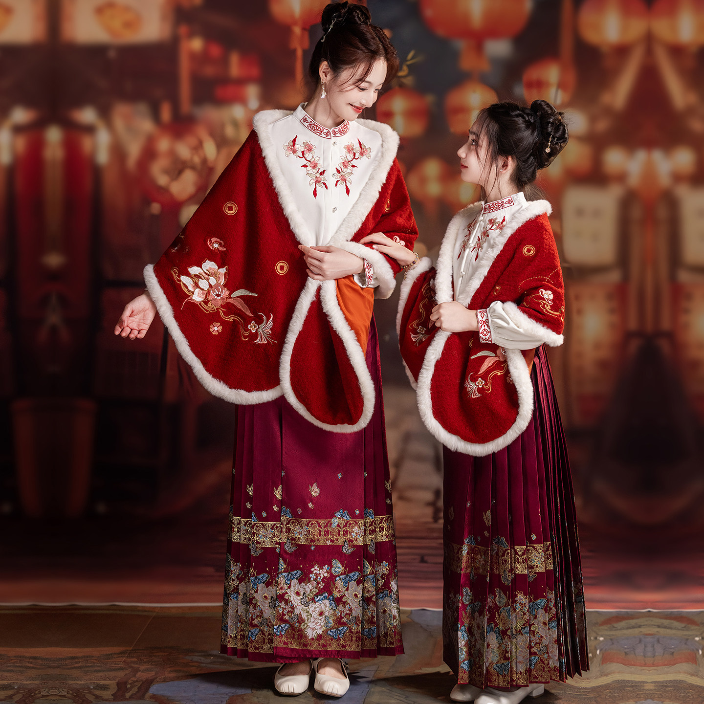 亲子装年服母女装汉服高端贵气古装织锦缎马面裙加绒唐装马甲衬衫,淘宝优惠券,粉丝福利购,淘宝优惠卷