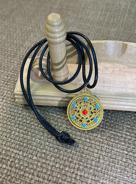 汉服古法金色罗盘吊坠项链