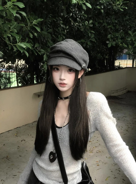 小众设计复古百搭贝雷帽女黑色显脸小保暖鸭舌帽简约圆顶帽堆堆帽